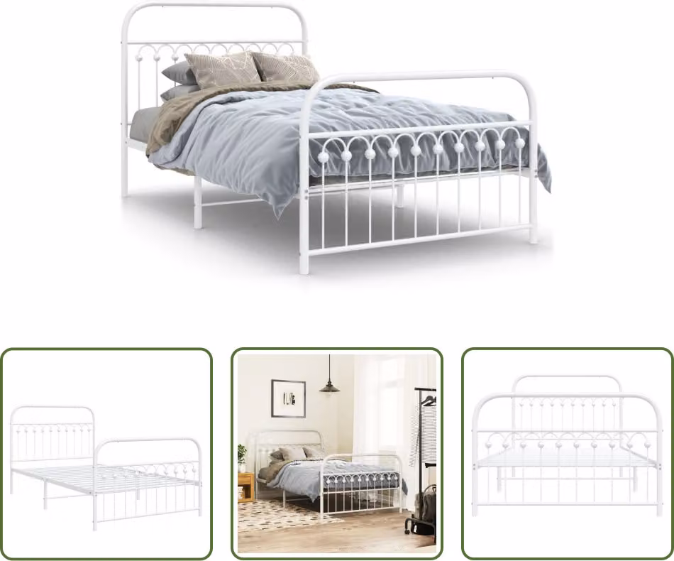 The Living Store Struttura letto con testiera e pediera in metallo bianco 107x203 cm