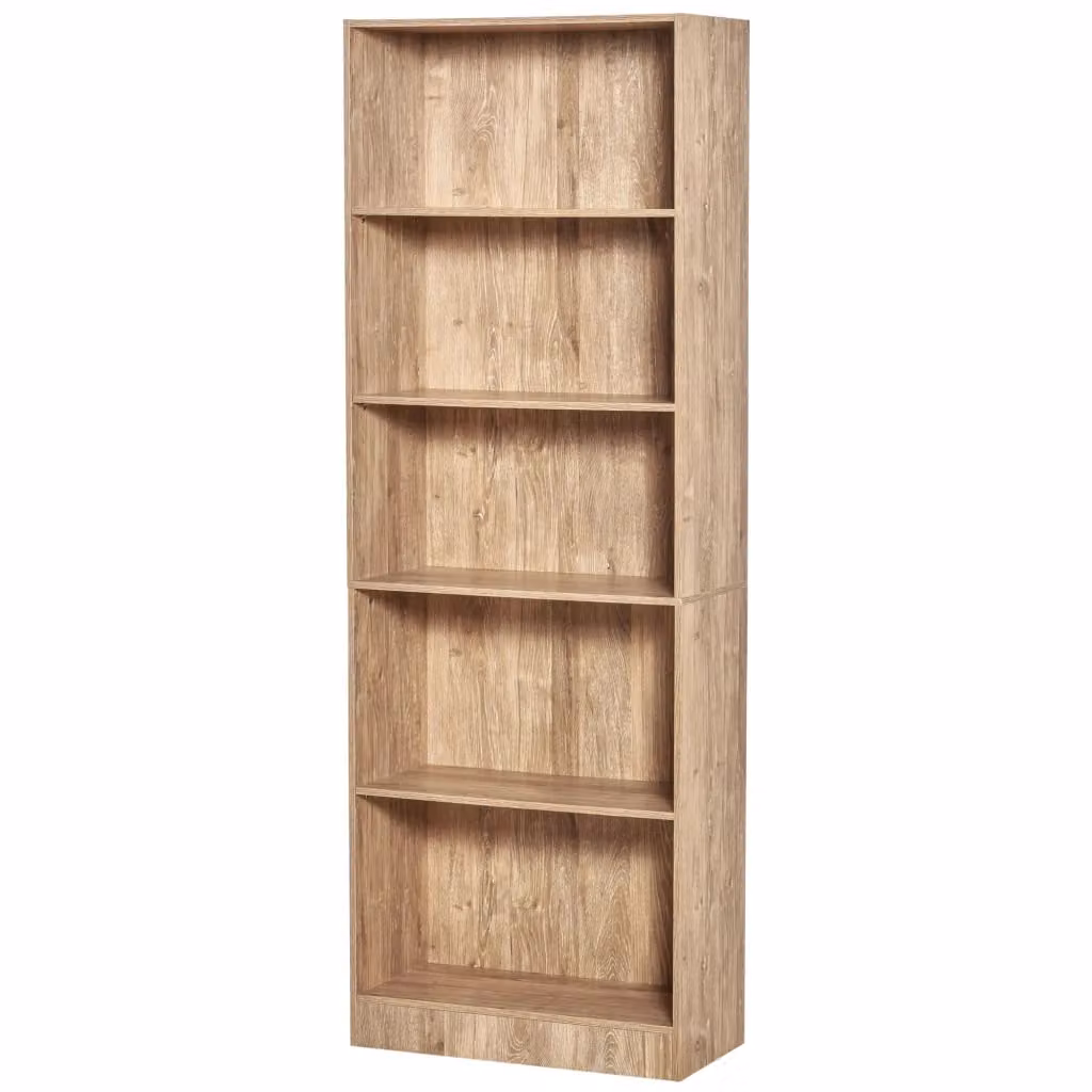 Libreria Minimal con 5 Livelli e Ripiani Regolabili in Legno Naturale L: 63 cm, P: 29.5 cm, H: 176 cm – 2