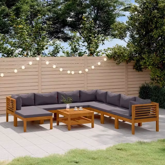 Set di Divani da Giardino vidaXL in Legno di Acacia con Cuscini Grigi 9 Pezzi – 1