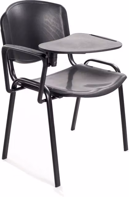 Set di 6 sedie impilabili in plastica nera con Ribaltina scrittoio tavoletta per sala conferenza meeting e convegni