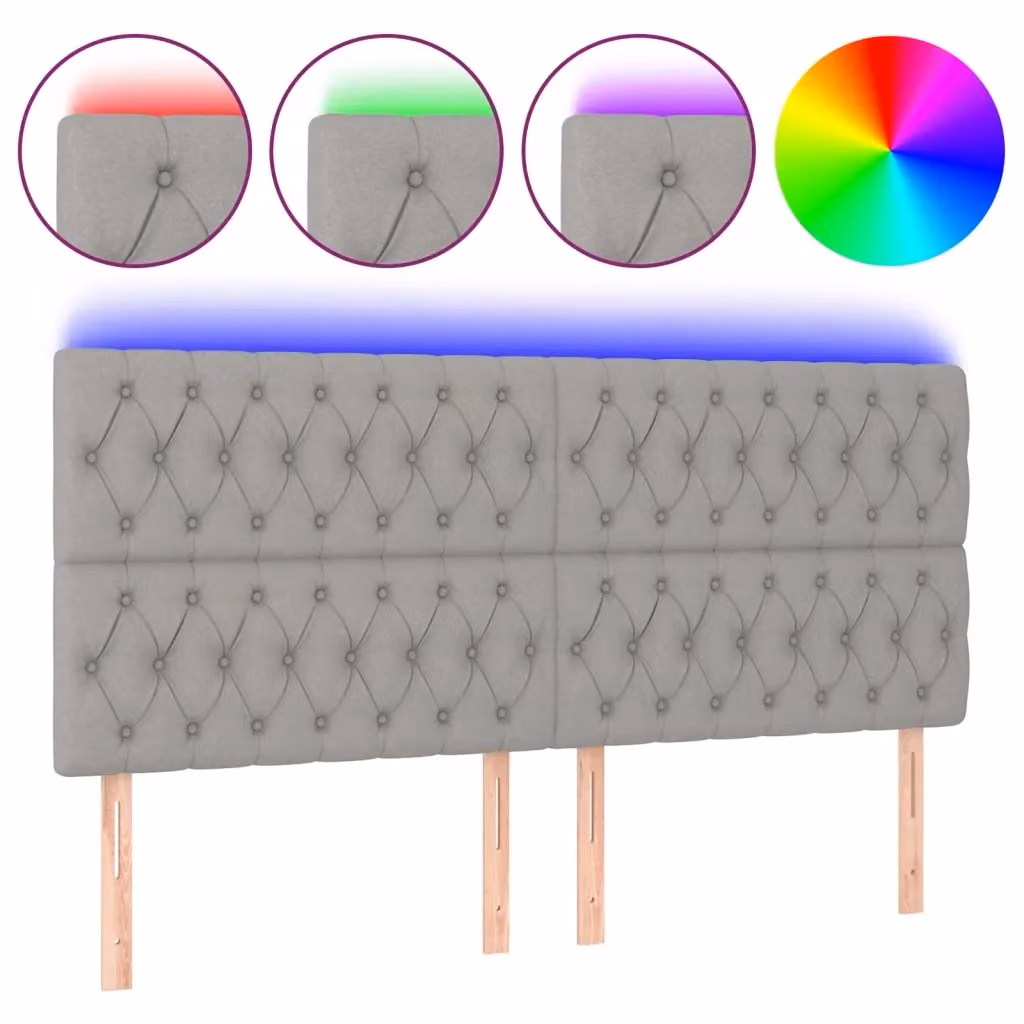 Testiera con LED e porta USB vidaXL in tessuto grigio, L: 180 cm, H: 128 cm, P: 7 cm – 2