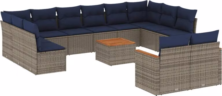 Set Divani da Giardino 13 pz con Cuscini Grigio in Polyrattan