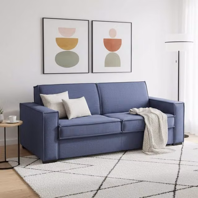 Divano Letto Amapola Talamo Italia, Divano 2 Posti con Funzione Letto e Coperture Rimovibili, Tessuto Imbottito, Blu, L: 200 cm, P: 95 cm, H: 90 cm – 1