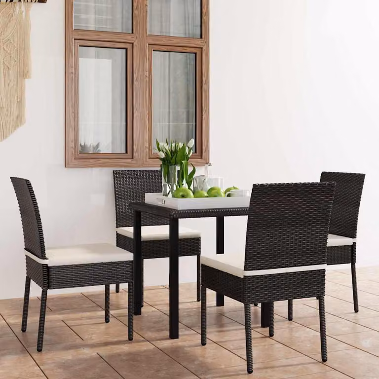 Set da pranzo da giardino vidaXL in 5 pezzi in polyrattan nero e beige con piano in vetro
