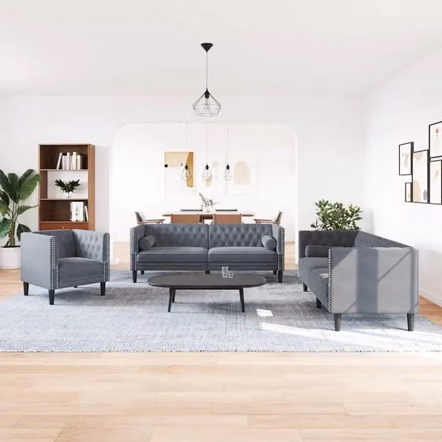 Divano per Soggiorno 3 pz Grigio scuro Velluto 3385868