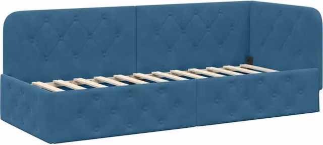 Letto singolo | Letto per adulti | Cornice del letto ad angolo Blu 80 x 200 cm Velluto
