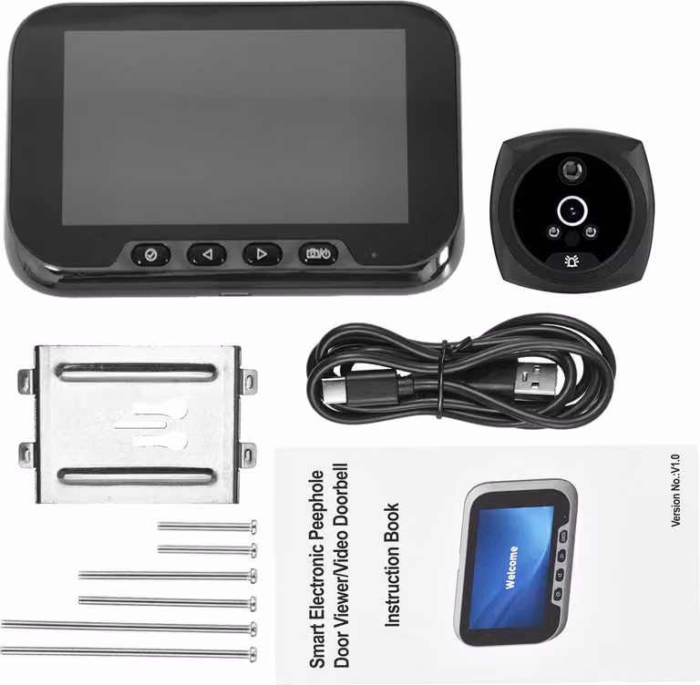 Campanello con videocitofono da 4,5 pollici per porte di casa, visore digitale LCD da 2 MP, rilevamento del corpo umano a 135 gradi, monitor a infrarossi a colori 1080p, batteria integrata da 3800 mAh, sicurezza intelligente