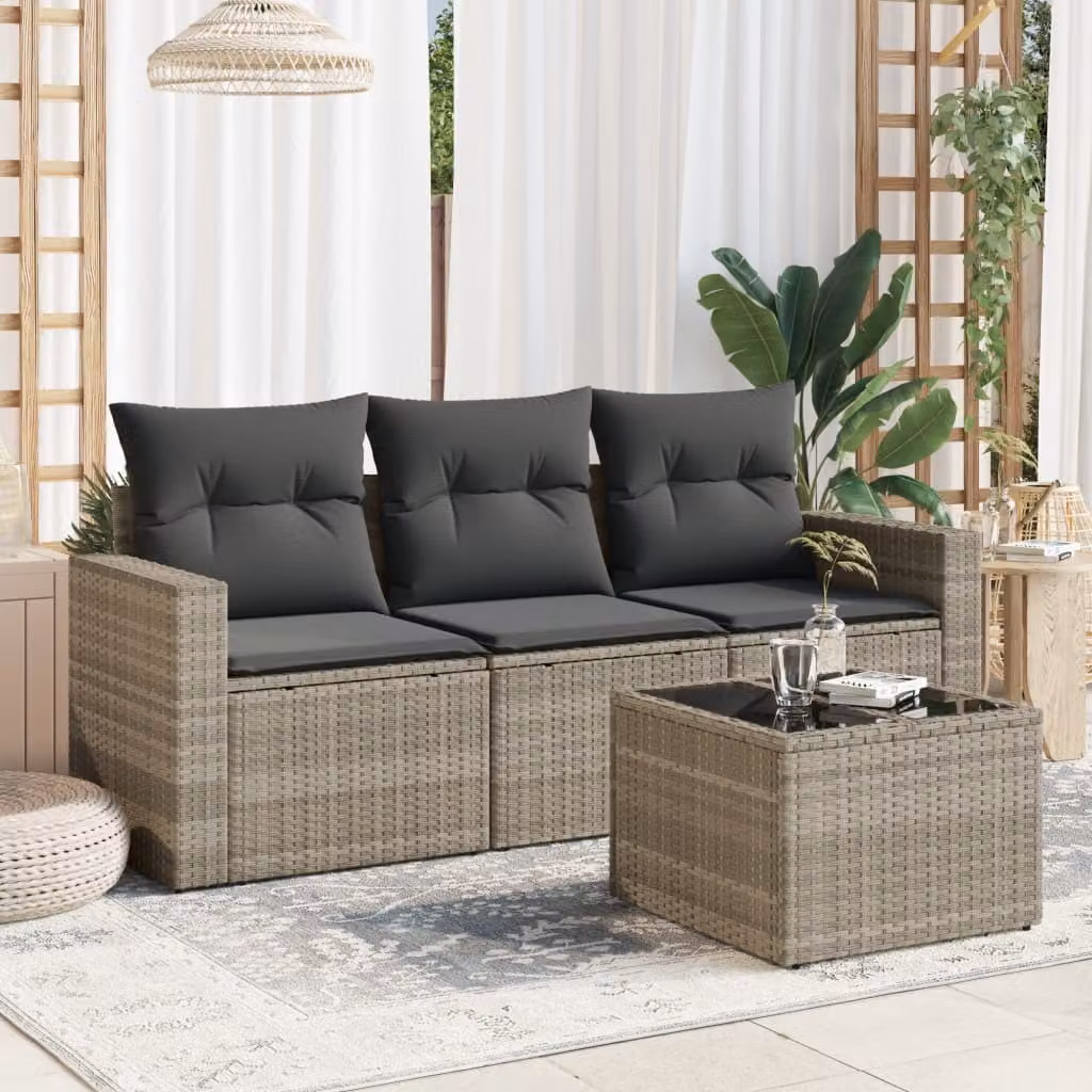 Maison Exclusive - Set Divano da Giardino 4pz con Cuscini Grigio Chiaro Polyrattan