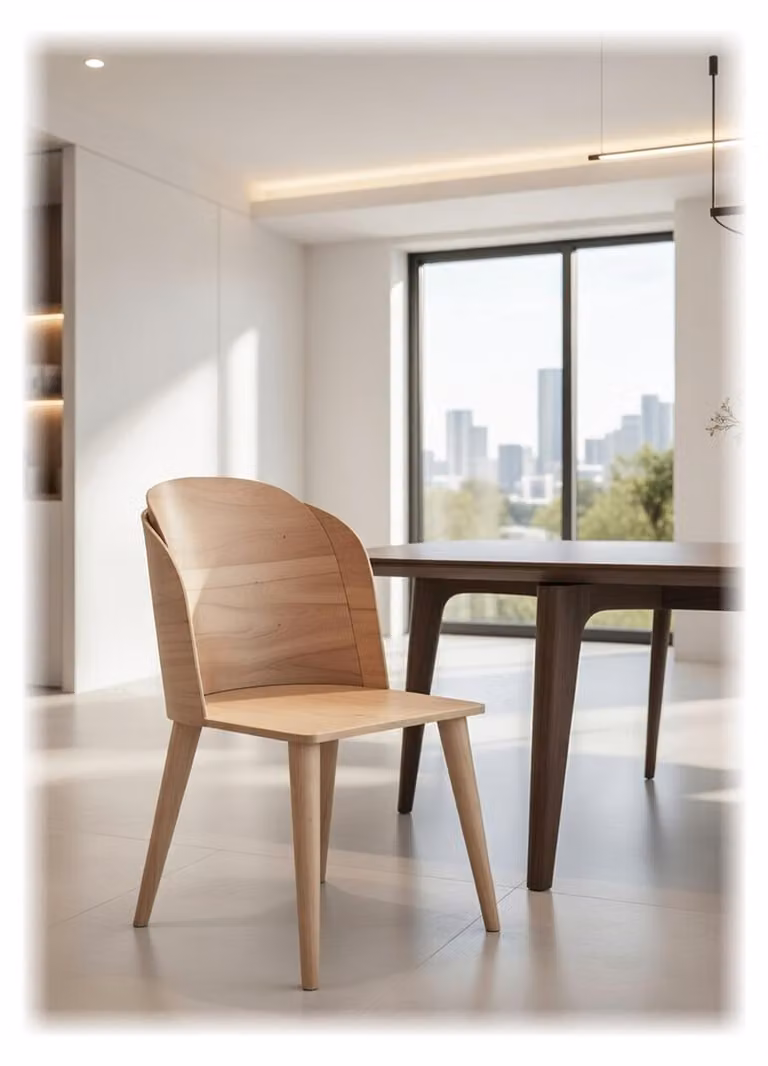 Sedia in legno naturale con schienale ergonomico e base robusta