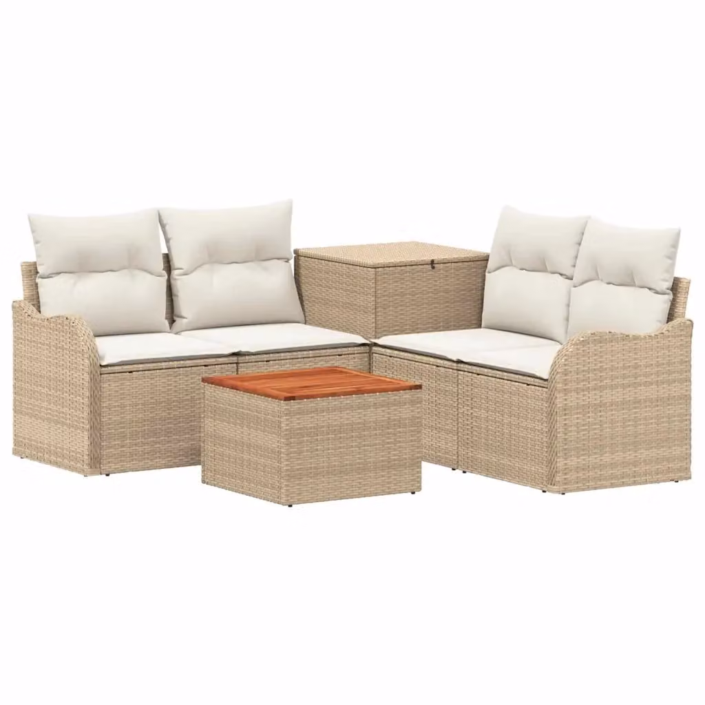 Set di divani da giardino a L vidaXL in stile moderno con tavolino da caffè e pouf, colore beige e bianco, struttura in metallo e rattan resistente alle intemperie – 2