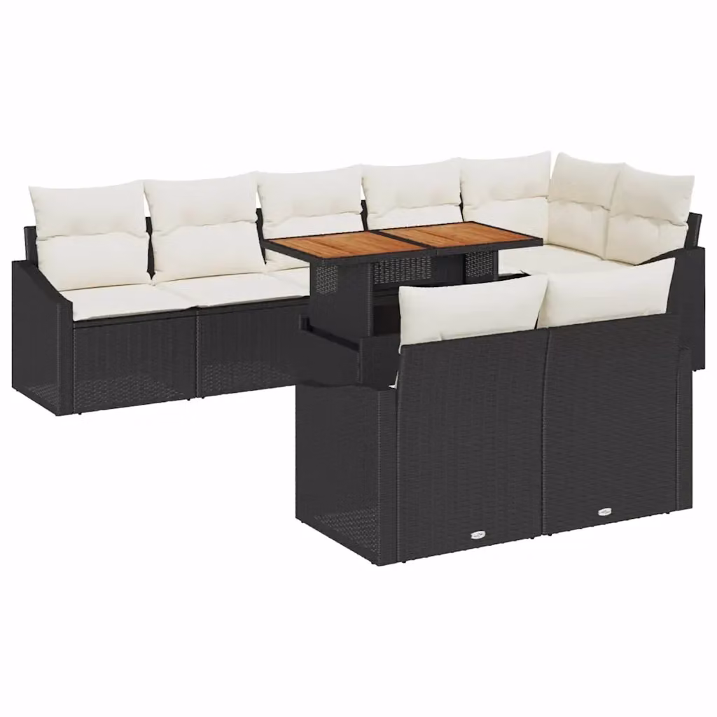 Set Divano da Giardino a Forma di U vidaXL in Polyrattan con Tavolino e Cuscini, Nero e Beige – 2