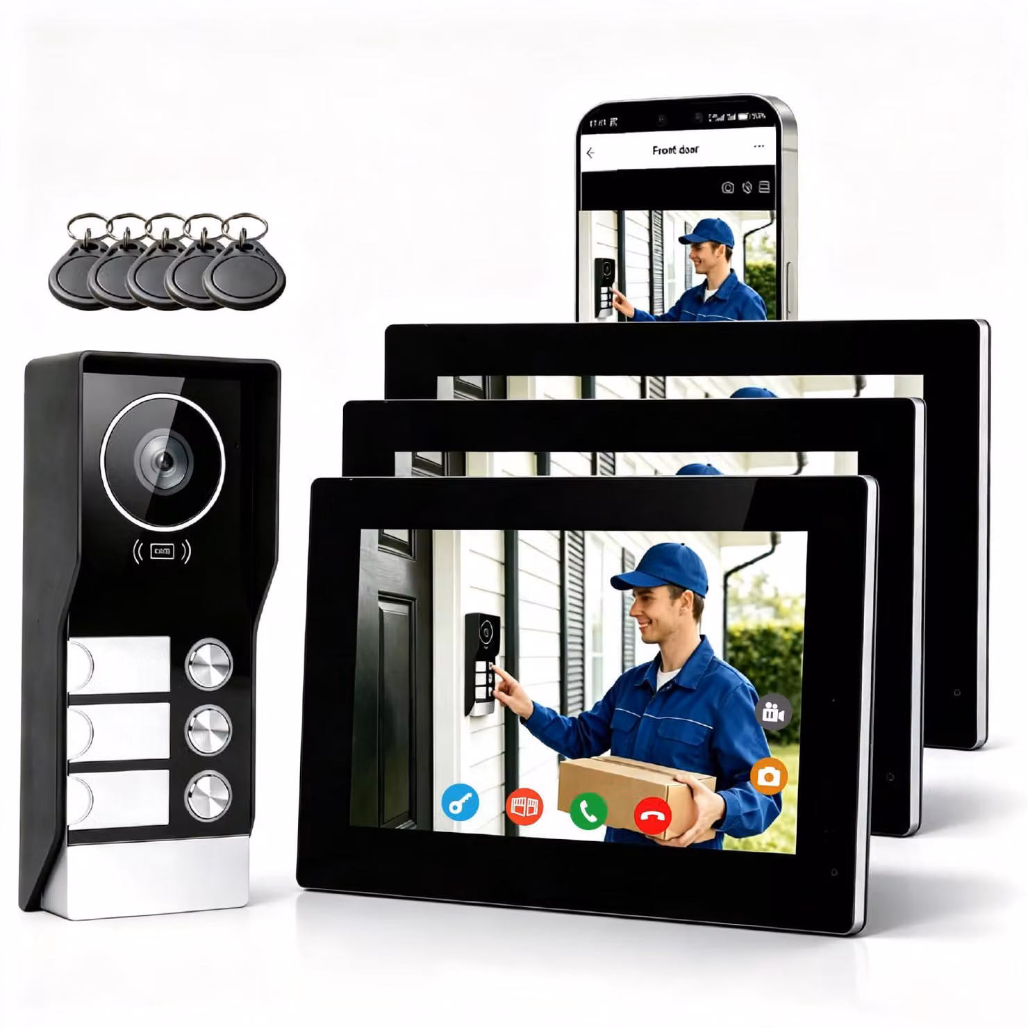 Kit videocitofono cablato - Adatto per 3 famiglie - Risoluzione 1080p - Schermo touchscreen da 7 pollici