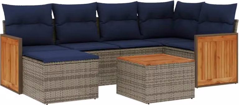Set Divani da Giardino 7 pz con Cuscini Grigio in Polyrattan