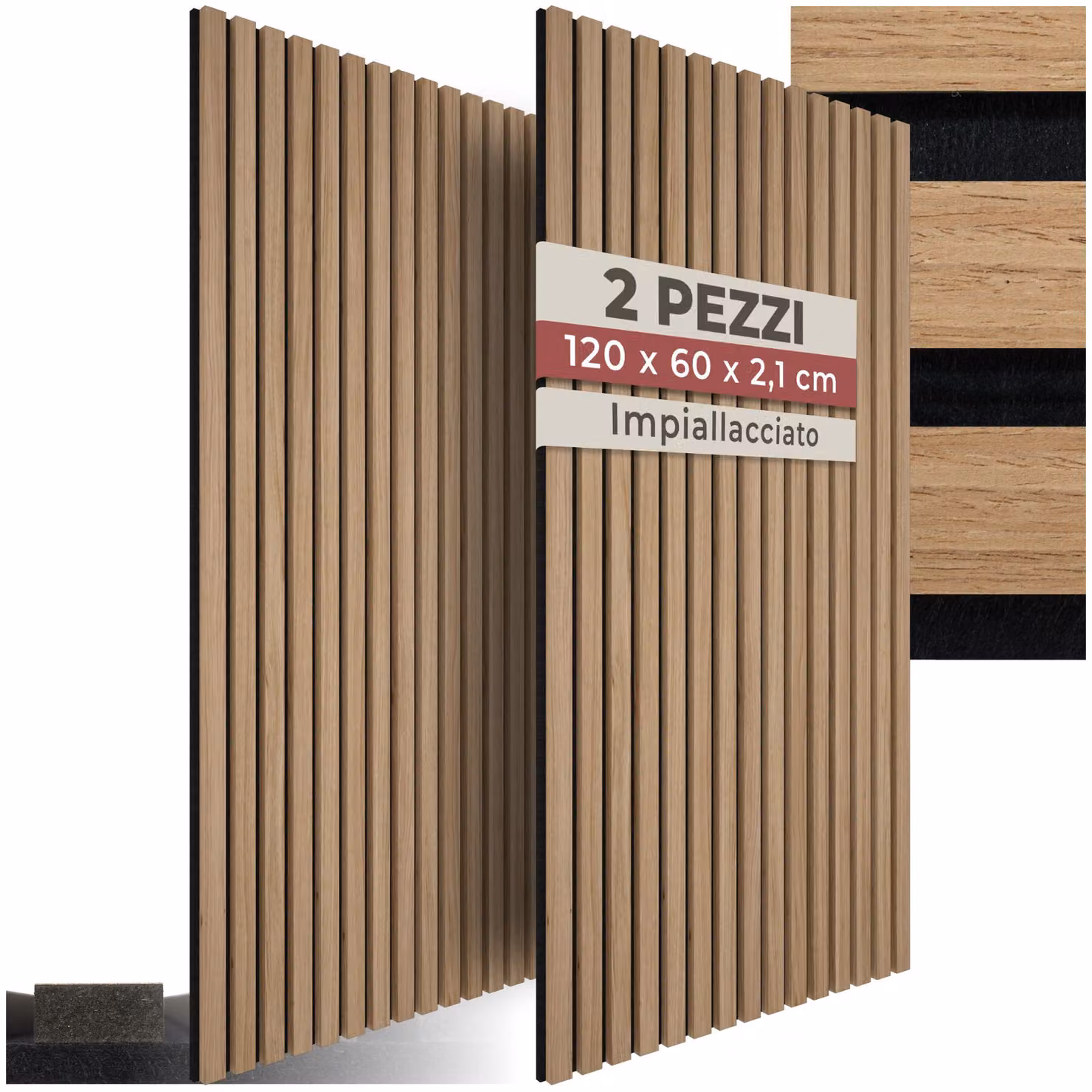 Set di 2 pannelli acustici tectake in MDF con effetto legno marrone, L: 120 cm, P: 2,1 cm, H: 12 cm – 1