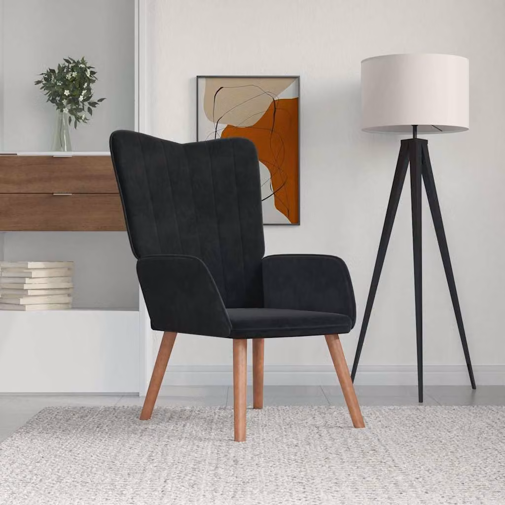 Poltrona Relax Recliner vidaXL in Velluto Nero con Braccioli e Imbottitura in Schiuma L/P/H: 69.0 x 76.7 x 95.5 cm