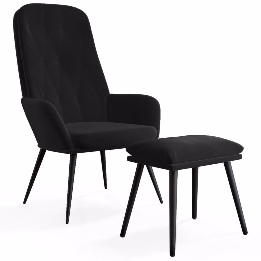 Poltrona relax con sgabello in velluto nero