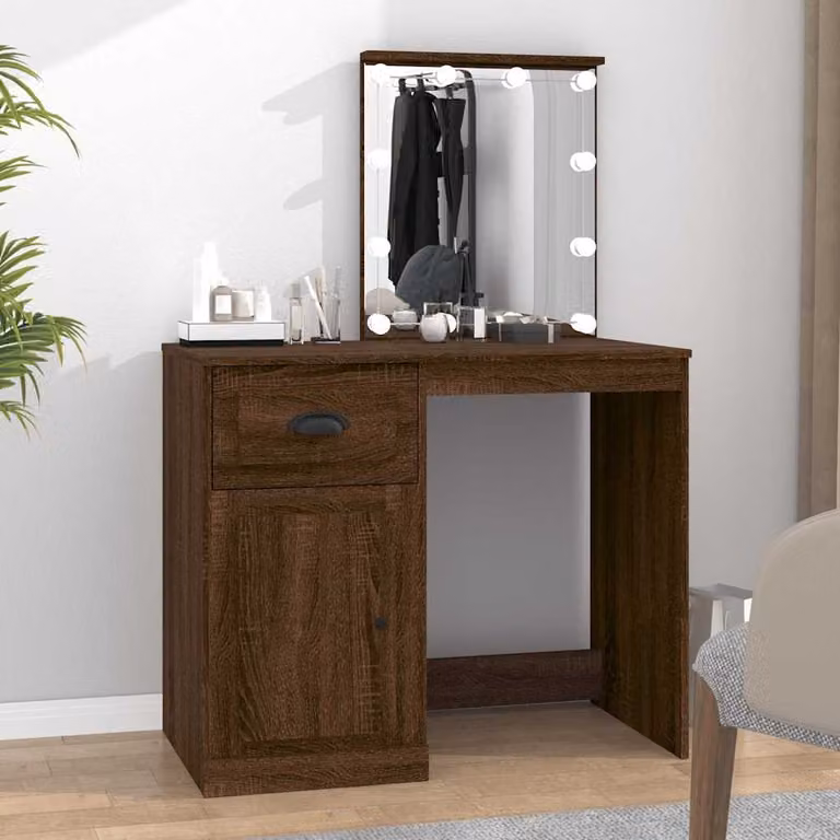 vidaXL Toeletta con LED in Rovere Marrone, L: 90 cm, P: 50 cm, H: 132,5 cm