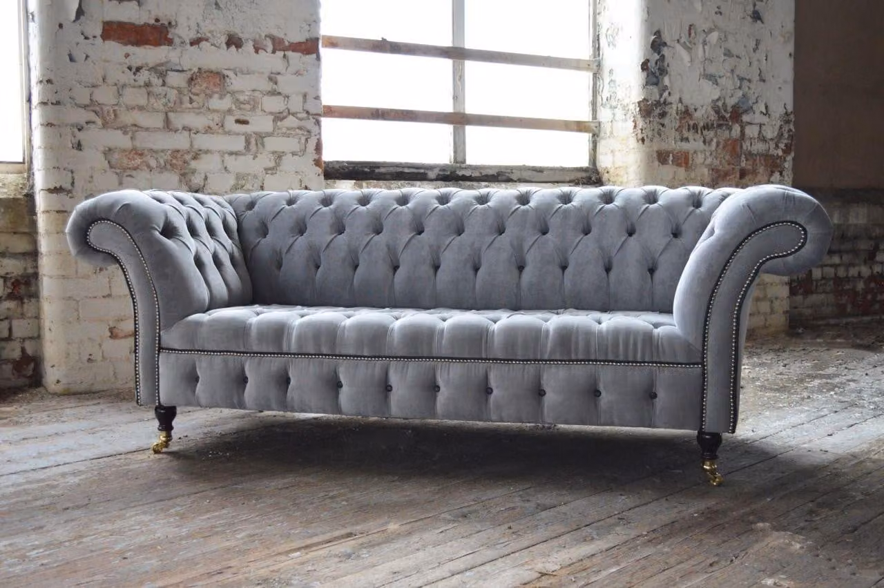 Graue Chesterfield Sofa Couch Design Polster Sofas Couchen Leder