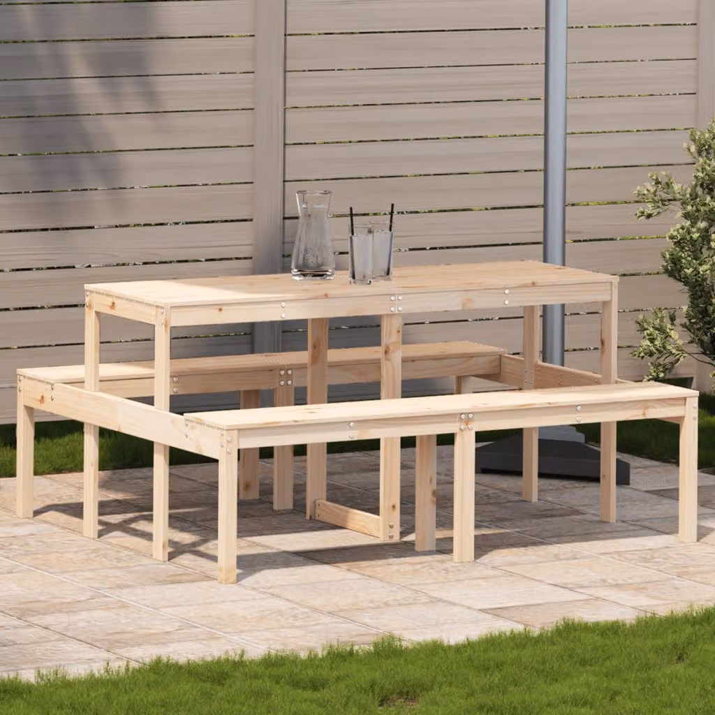vidaXL Tavolo da Picnic in Legno di Pino Beige L: 160 cm, P: 134 cm, H: 75 cm – 1