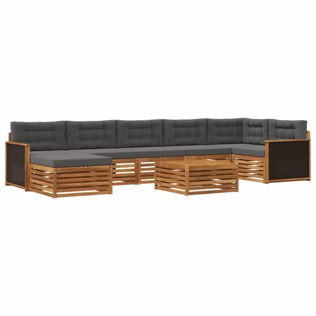 Set di divani da esterno a L vidaXL in legno di acacia con pouf e tavolino, colore marrone e antracite – 2