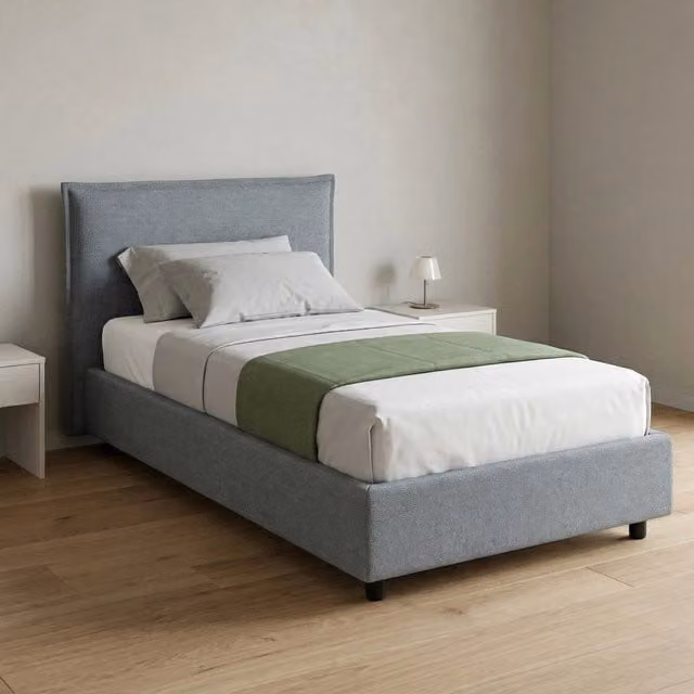 Brusson, Letto Singolo Sfoderabile Made in Italy, Grigio