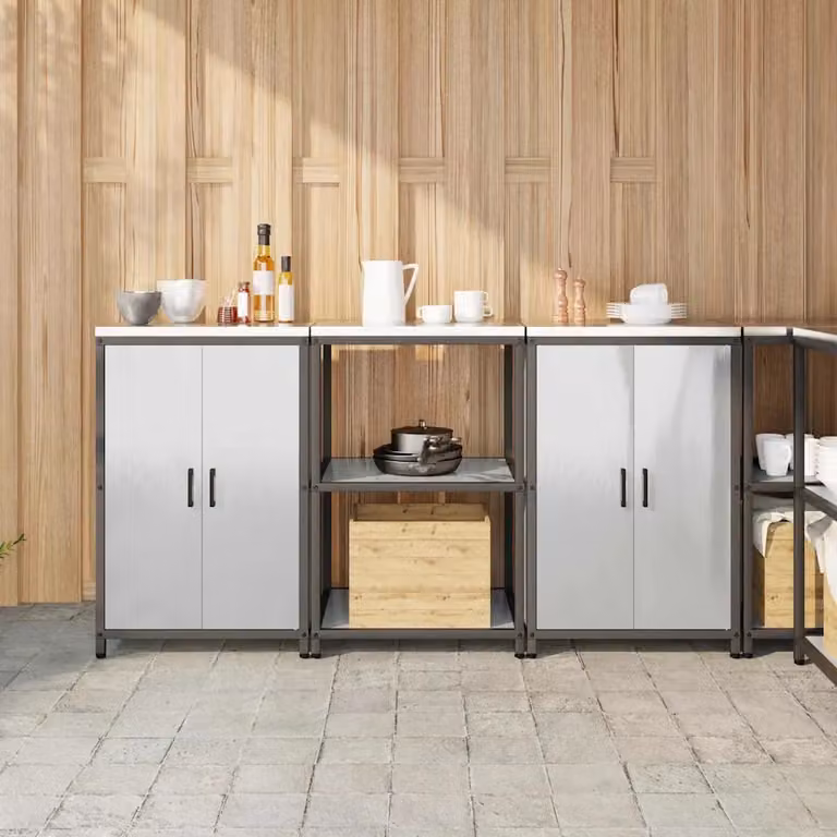 vidaXL Mobile Unit per Cucina in Stile Industrial Argento con Ante a Battente e Ripiani Interni