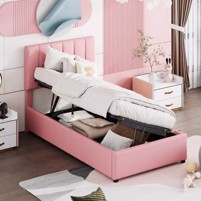 letto imbottito lino rosa 90 x 200 cm