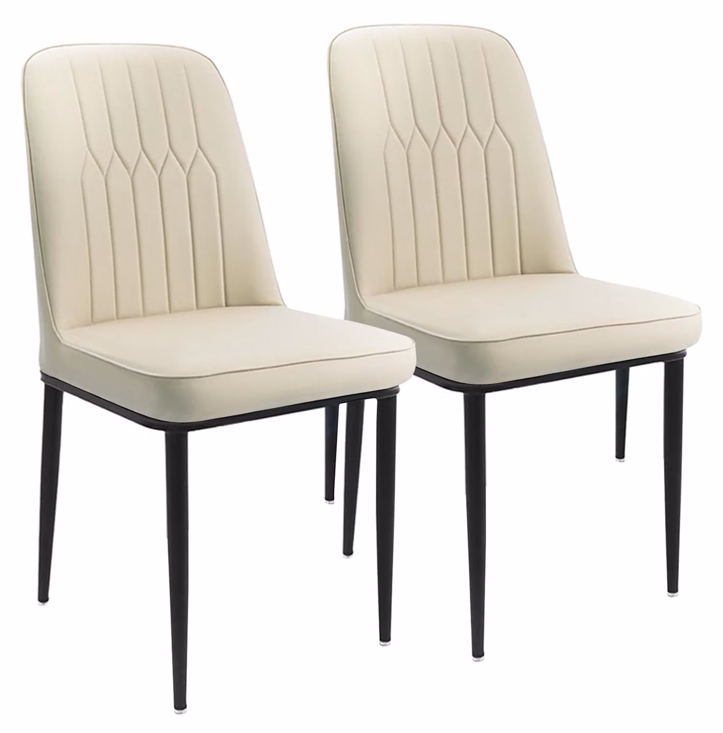 Set di 2 sedie da pranzo, imbottite, in ecopelle, con struttura in metallo, colore bianco