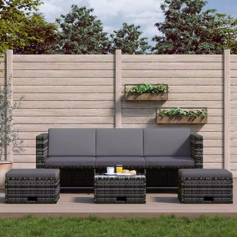 Set Divani da Giardino vidaXL 4 Pezzi con Cuscini e Tavolino in Polyrattan Grigio