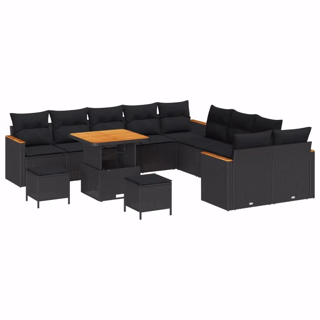 Set Divano da Giardino vidaXL a Forma di U con 13 Pezzi, Colore Nero, con Cuscini e Tavolino da Caffè – 2
