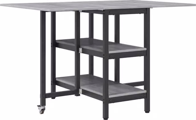 Tavolo da pranzo rettangolare moderno in MDF laminato grigio con piano pieghevole e ruote L: 122 cm, P: 80 cm, H: 76,5 cm – 1