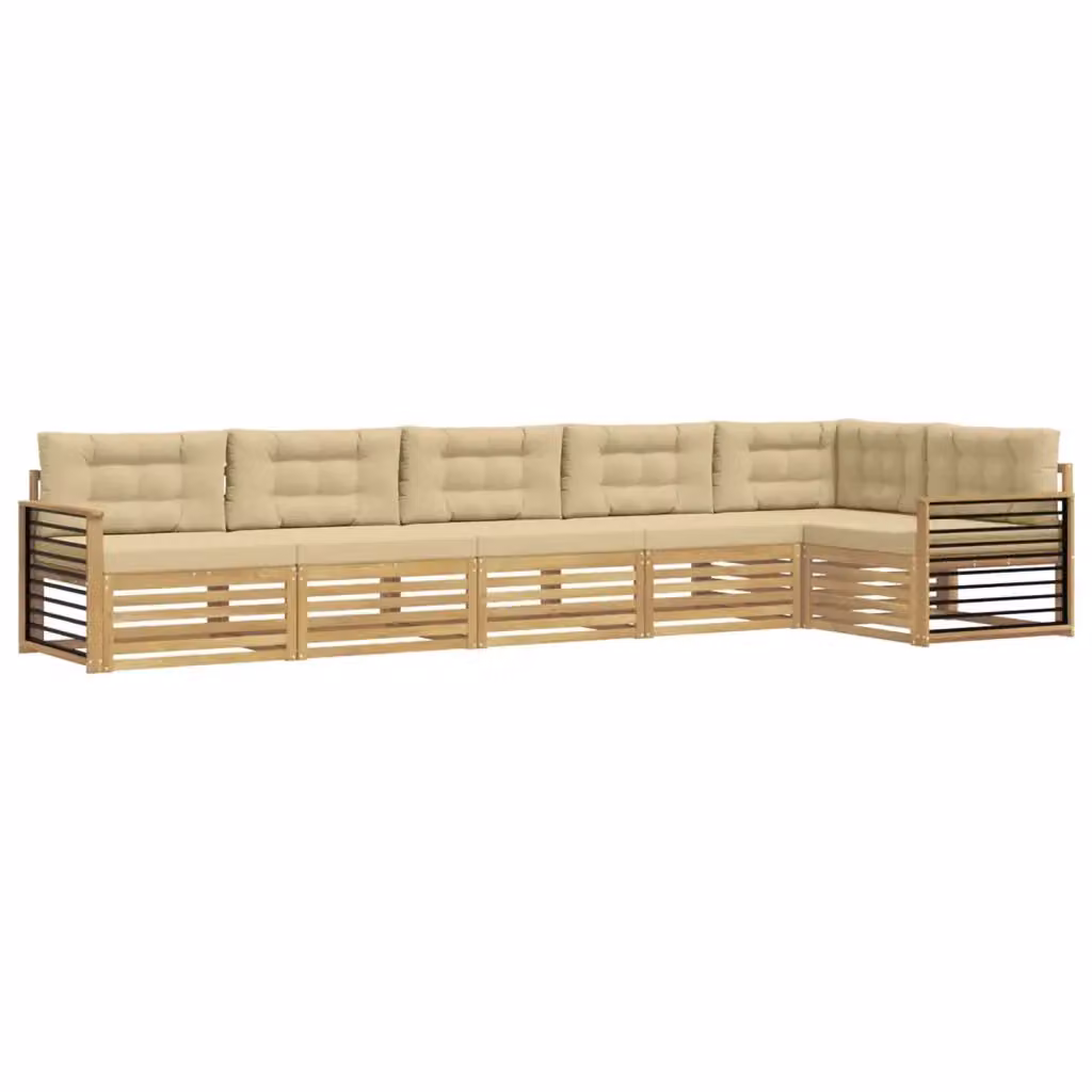 Set di divani da esterno vidaXL a forma di L composto da 6 pezzi in legno di acacia con cuscini bianchi e beige – 2