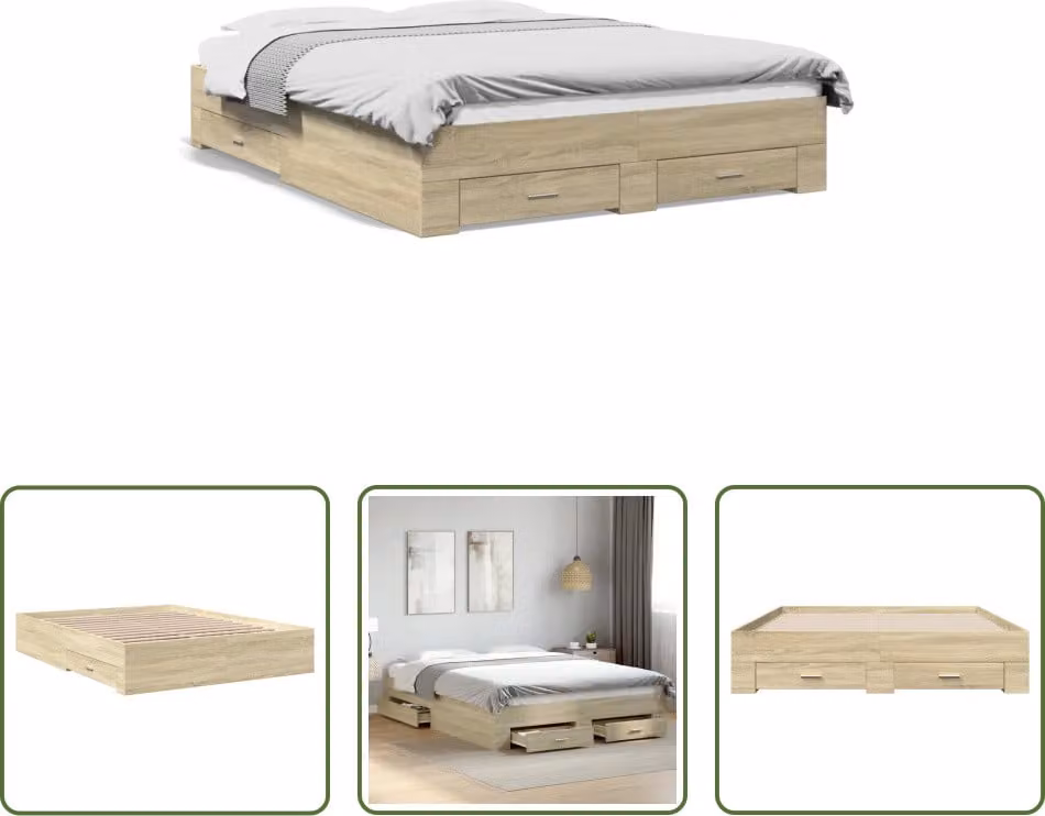 The Living Store Struttura letto con cassetti rovere Sonoma 160x200cm materiale legno
