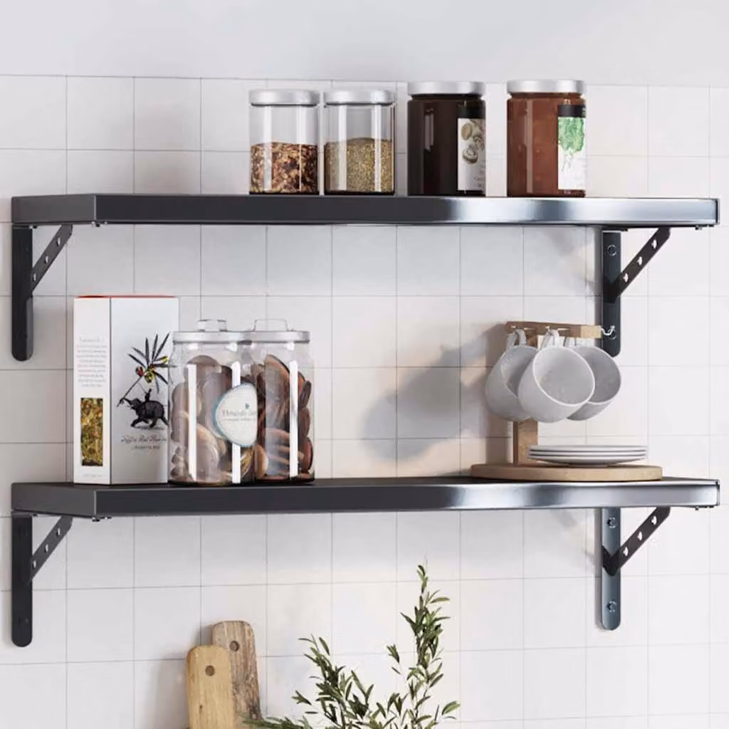 Set di 4 staffe per mensola vidaXL in acciaio inox nero opaco, L 23,5 cm x P 2,5 cm x H 15,5 cm