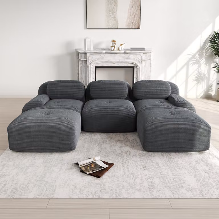 Divano a U modulare Sweiko in tessuto di velluto a coste di prima qualità, senza montaggio, antiscivolo e adatto agli animali domestici, braccioli extra larghi, rivestimento ad alta resilienza 32D per soggiorno, camera da letto e ufficio, Grigio