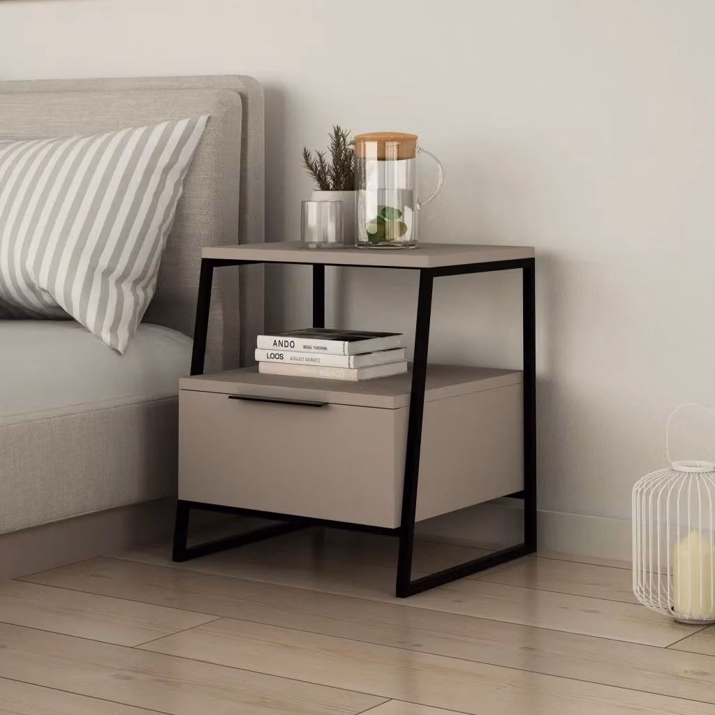 Comodino in legno e metallo HANAH HOME stile industrial, disponibile in marrone, nero o beige – 2