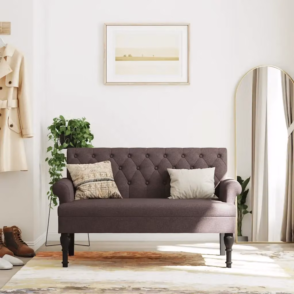 Panca con Schienale DESIGN IN in Tessuto Marrone con Struttura in Legno di Gomma L: 120 cm, P: 62 cm, H: 75,5 cm – 2