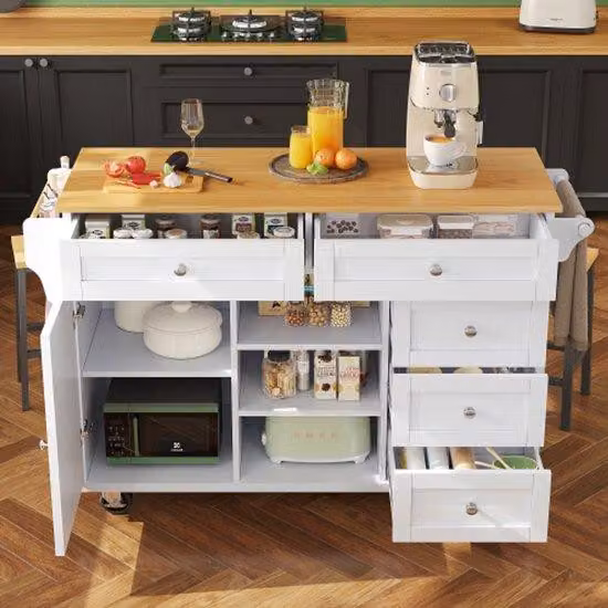 Tavolo da pranzo mobile (134 x 46 x 92 cm), bianco, semplice, con cassetto e doppio ripiano, per cucine domestiche e professionali