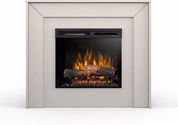 ZUNI Camino Elettrico Riscaldante da Pavimento Autoportante con LED, Colore Beige, L 108,2 x P 93,5 x H 27,5 cm