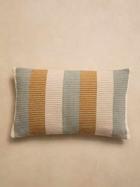 Cuscino Tail a righe multicolore verde, giallo e bianco in cotone Kenay Home L: 30 cm, P: 30 cm