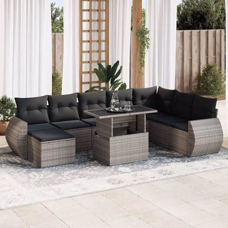 Maison Exclusive - Set da giardino 9 pezzi con cuscini Grigio Polyrattan