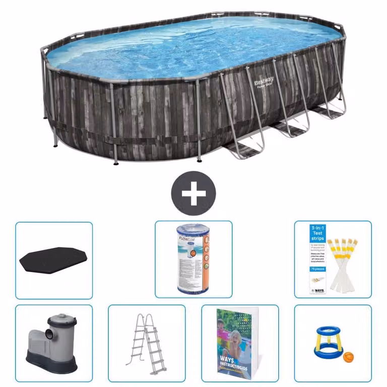 Bestway Power Steel, piscina ovale - 610x366x122 cm - composta da 6 parti, modello S541