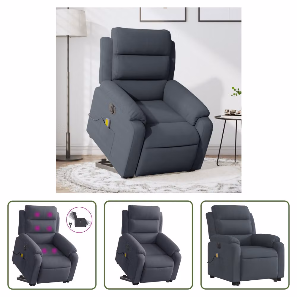 The Living Store Sedia massaggiante con supporto in piedi elettrica in velluto grigio scuro