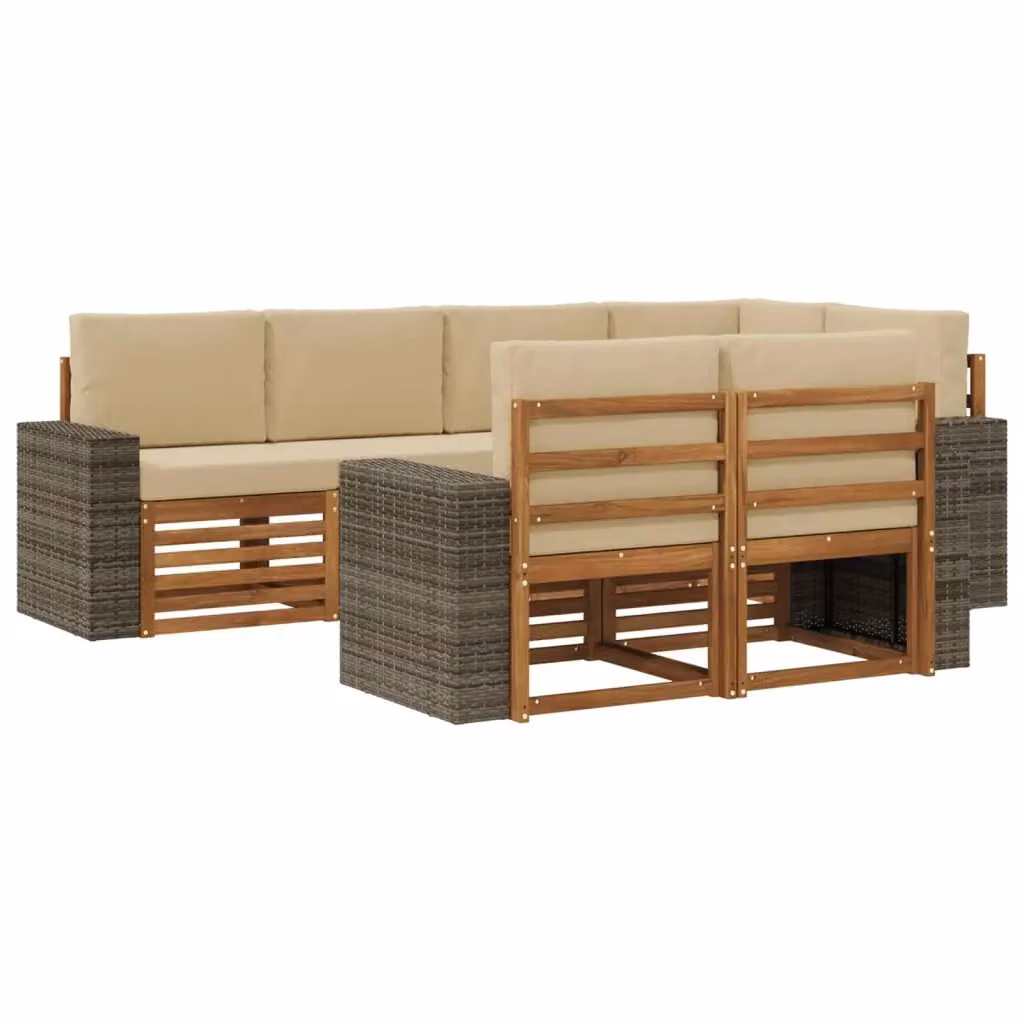 Set di divani da esterno vidaXL a forma di L in legno di acacia e tessuto beige con cuscini inclusi – 2