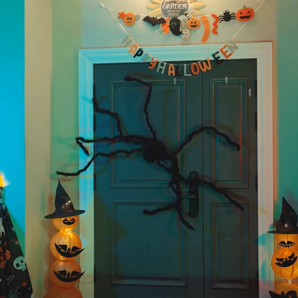 Set di 6 decorazioni a forma di ragno per Halloween vidaXL, colore nero, altezza: 75 cm