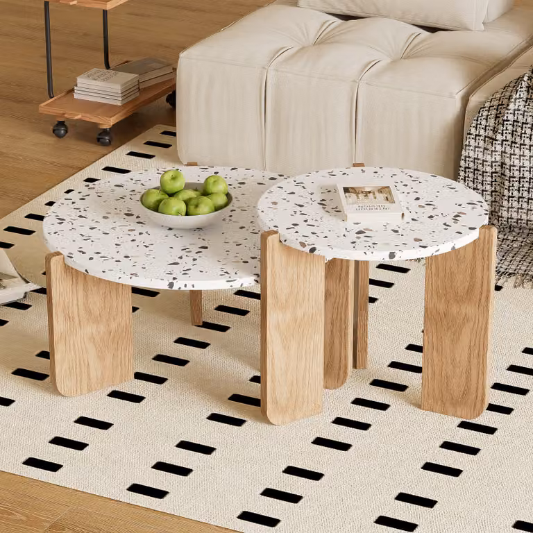 Set di tavolini STILVORA, composto da 2 tavolini da divano con motivi decorativi, ideali da utilizzare come tavolini per divano, per terrazza o balcone, con un design personalizzato