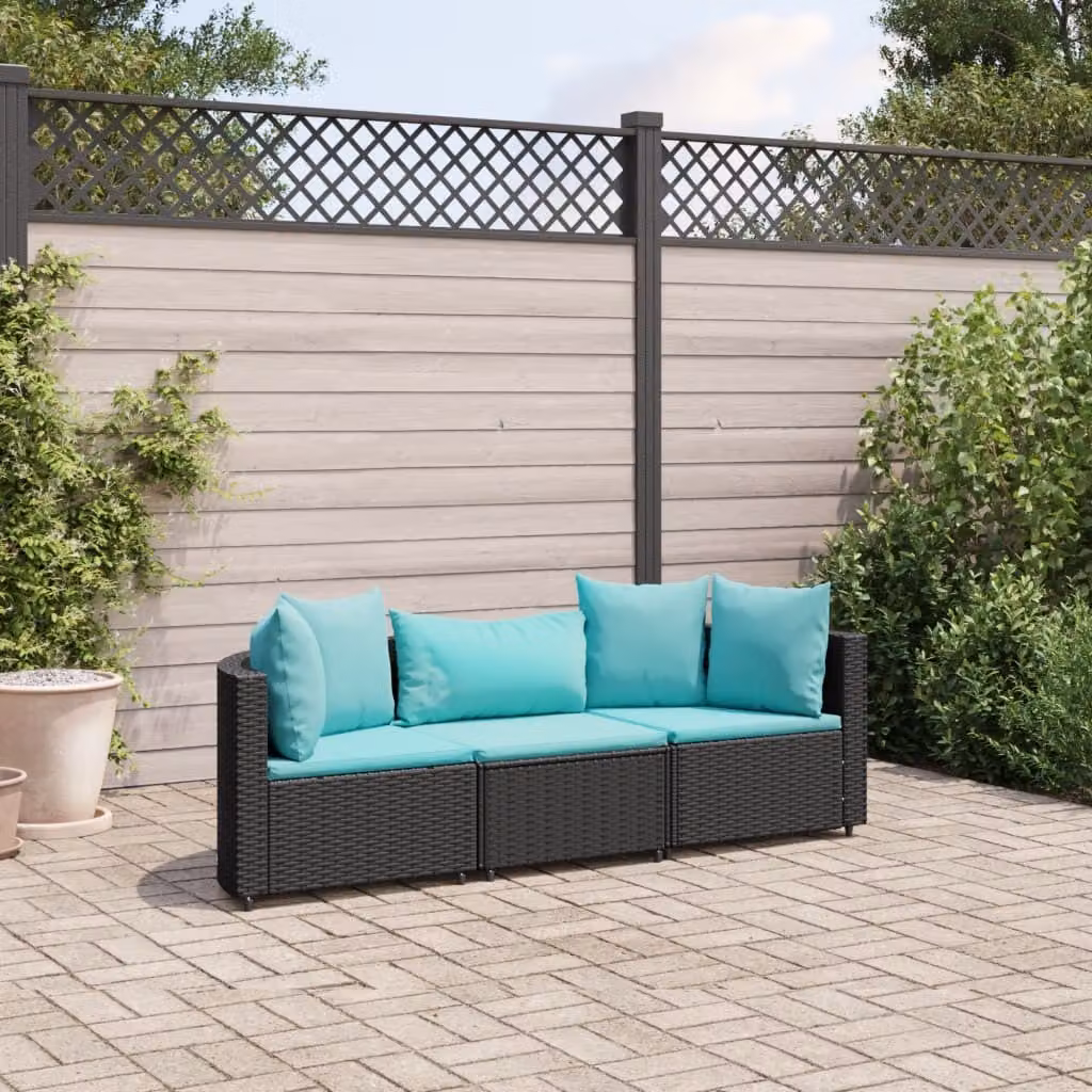 Maison Exclusive - Set Divani da Giardino 3 pz con Cuscini in Polyrattan Nero