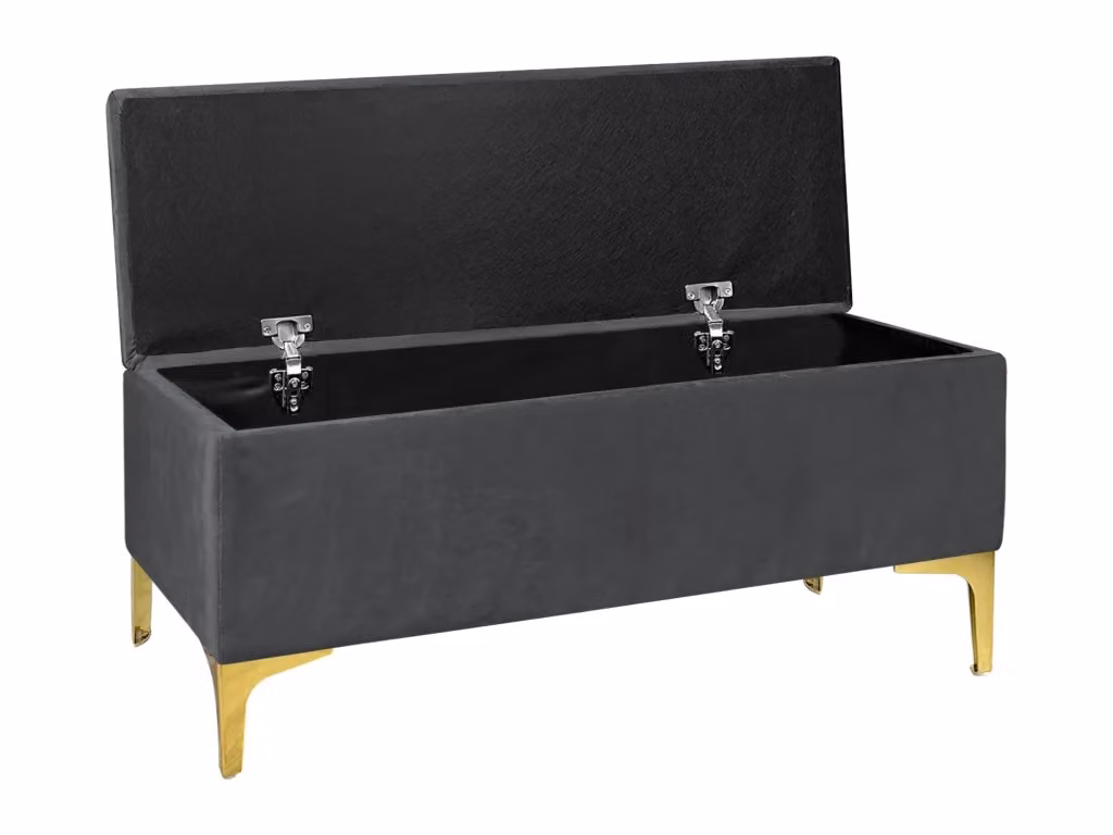 Panca Pouf Contenitore in Velluto con Gambe in Metallo Dorato e Struttura in Legno Massello, Ideale per Camera da Letto o Ingresso, Colore Stone – 2