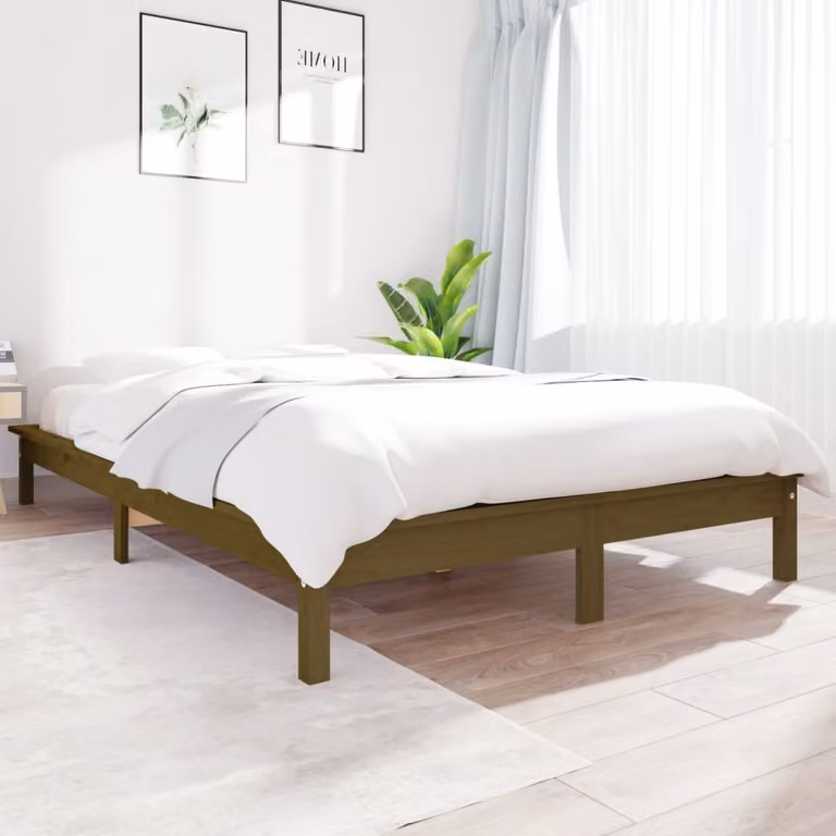 The Living Store Letto in legno massiccio marrone miele 140x190 cm Pino