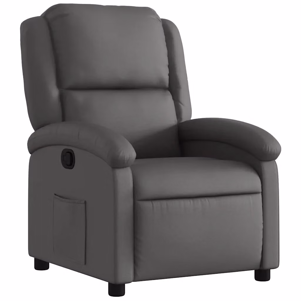 Poltrona Reclinabile Relax vidaXL in Vera Pelle Grigia con Braccioli e Regolazione Manuale – 2